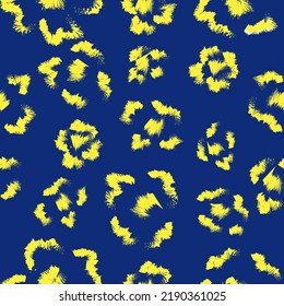 Floral vector background in yellow-blue color. Bright contrasting floral pattern with paint strokes. Seamless pattern in trendy colors. Pattern for textiles, dresses, printed products.