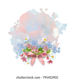 Floral vector banner. Abstract watercolor splash with flowers