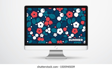 Floral vector banner. Flowers, leaves and berries retro background, cute vintage colors template