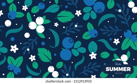 Floral vector banner. Flowers, leaves and berries retro background, cute vintage colors template