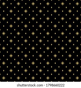 Floral vector black and golden ornament. Seamless abstract classic background with flowers. Pattern with repeating floral elements. Ornament for fabric, wallpaper and packaging