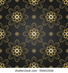 Floral vector black and golden ornament. Seamless abstract classic fine pattern