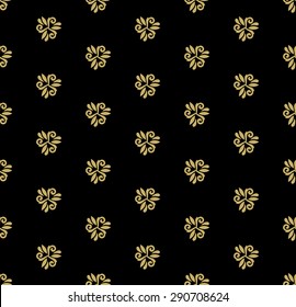 Floral vector black and golden pattern. Seamless abstract oriental texture