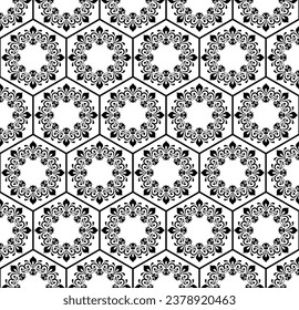 Floral vector black and white ornament. Seamless abstract classic background with flowers. Pattern with repeating floral elements. Ornament for wallpaper and packaging