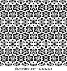 Floral vector black and white ornament. Seamless abstract classic background with flowers. Pattern with repeating elements