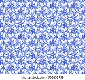 Floral vector blue and white ornament. Seamless abstract classic pattern with flowers