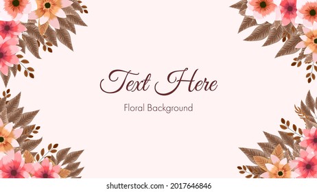Floral vector border background with mulitcolor stylized doodle flowers, leaves and place for your text for web, banners, posters, social media, apps, design and internet ads, invites
