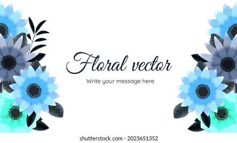 Floral vector border background with mulitcolor stylized doodle flowers, leaves and place for your text for web, banners, posters, social media, apps, design and internet ads, invites
