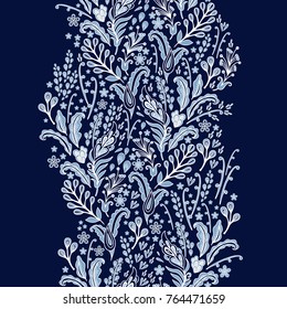 Floral vector border decor on dark blue background