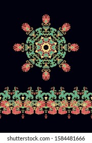 Floral vector border ornament, decorative rosette decorative style