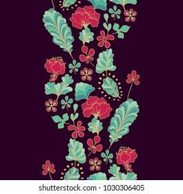 Floral vector border ornament with red flwoers on dark background