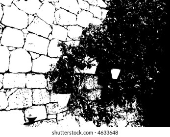 floral vector branches and flowers on stone wall
