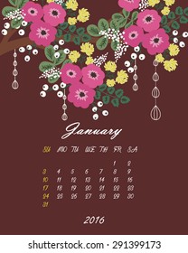 Floral vector calendar 2016 (vector template)