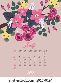 Floral vector calendar 2016 (vector template)