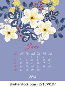 Floral vector calendar 2016 (vector template)