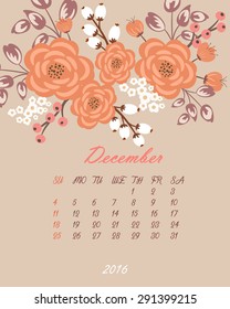 Floral vector calendar 2016 (vector template)