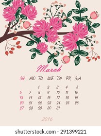 Floral vector calendar 2016 (vector template)