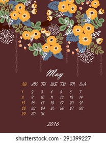 Floral vector calendar 2016 (vector template)