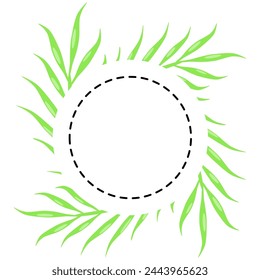 Floral vector card design with green leaves, round frame for printing. Vector garden illustration, Wedding Invitation