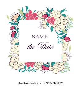 Floral vector card. Hand drawn design for Save The Date, Thank you card, mothers day, valentines day, birthday cards, invitations. Vector illustration.