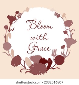 Tarjeta vectorial floral o afiche con partes de Calendula dispuestas como semicírculo. Hoja de papel de círculo blanco con bordes ondulados sobre el fondo de color. Ilustración de vectores de jardín, afiche, tarjeta, etc.
