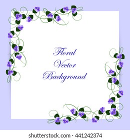 Floral vector card with violet flowers on blue background for use in your design. Vector illustration.