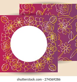 Floral vector card for wedding, invitation, greeting, celebration, party, congratulation, compliments (golden flowers, rose, daisy, leaves, grass)