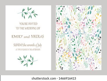 Floral vector cards with leaves. Botanic  Design for banner, wedding, poster, invitation, cover, placard, brochure, header.