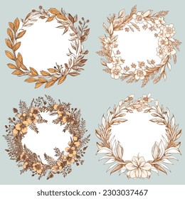 Floral vector circular ornament frame