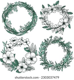 Floral vector circular ornament frame