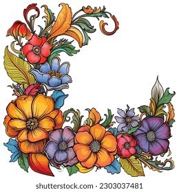 Floral vector circular ornament frame