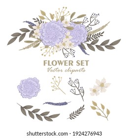 Floral vector collection. Romantic botanic elements for wedding or greeting card design