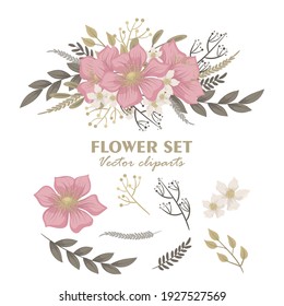 Floral vector collection. Romantic botanic elements for wedding or greeting card design