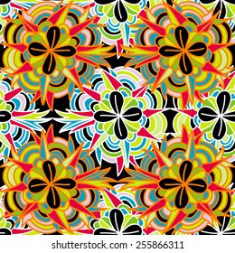 Floral vector colorful background. Seamless hand drawn pattern. Abstract motives.