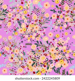 Floral vector colorful pattern with rustic flowers for design