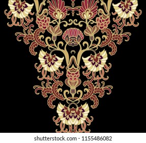 Floral vector composition  with exotic fantasy flowers on black background