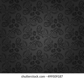 Floral vector dark ornament. Seamless abstract classic pattern with flowers