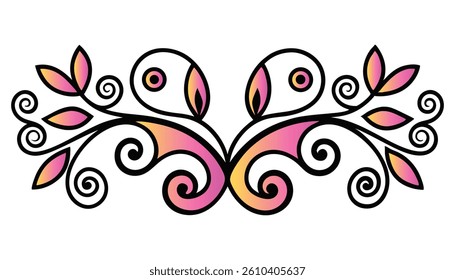 Floral vector design element featuring an abstract black ornate swirl pattern.