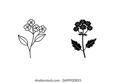 Floral Vector Design Featuring Two Flower Clusters In Black And White Style