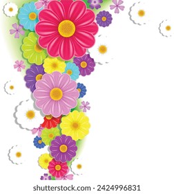 Floral vector design horizontal frame.Pink, yellow, fuchsia rose, orange ranunculus, juliet garden rose, green hydrangea, eucalyptus, greenery. Wedding elegant card. Elements are isolated and editable