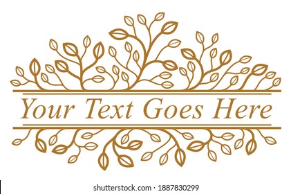 Floral vector design with leaves and branches isolated over white, classical elegant fashion style banner or text divider for design, luxury vintage linear emblem or frame element.