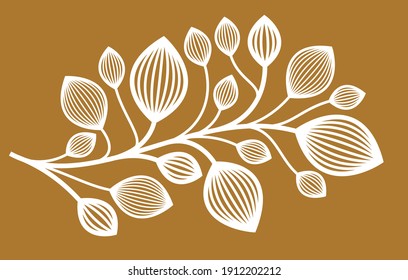 Diseño vectorial floral con hojas y ramas sobre banner oscuro, clásico y elegante estilo moda o separador de texto para diseño, emblema lineal vintage de lujo o elemento de marco.