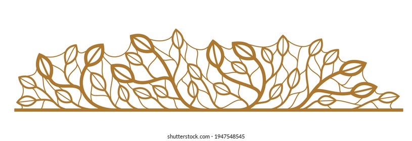 Blumenvektor-Design mit Blättern und Ästen einzeln auf Weiß, klassisch elegante Mode-Banner oder Text-Divider für Design, Luxus-Vintage-lineares Emblem oder Rahmen-Element.