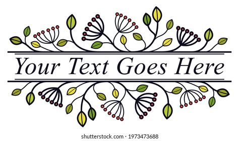 Floral vector design with leaves branches and berries isolated over white, classical elegant fashion style banner or text divider for design, luxury vintage linear emblem or frame element.