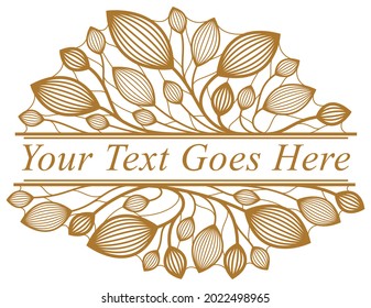 Floral vector design with leaves and branches isolated over white, classical elegant fashion style banner or text divider for design, luxury vintage linear emblem or frame element.