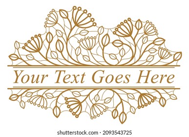 Floral Vector Design With Leaves Branches And Berries Isolated Over White, Classical Elegant Fashion Style Banner Or Text Divider For Design, Luxury Vintage Linear Emblem Or Frame Element.