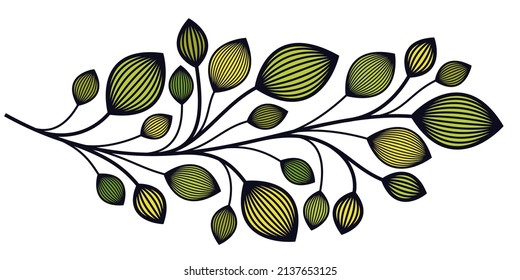 Floral vector design with leaves and branches isolated over white, classical elegant fashion style banner or text divider for design, luxury vintage linear emblem or frame element.