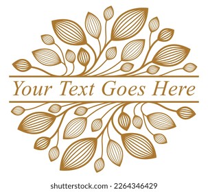 Floral vector design with leaves and branches isolated over white, classical elegant fashion style banner or text divider for design, luxury vintage linear emblem or frame element.