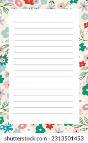 Floral vector diary frame. Vector pages for notebooks, sheets, for office decoration, in floral design. 