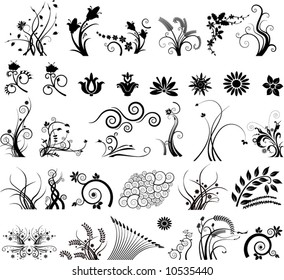 Floral vector elements in various styles